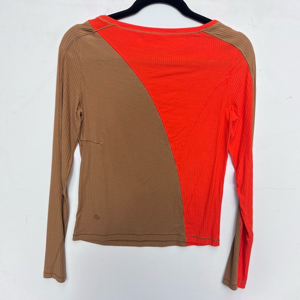 Lululemon Asymmetrical Ribbed Cotton Long-Sleeve Shirt 4 6 Beige Solar Orange S - Picture 8 of 8